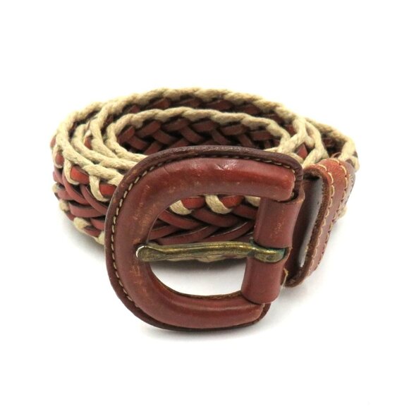 Unbranded Accessories - Woven Belt Womens Sz Medium Braided Genuine Leather Cotton Tan Brown Boho Hippie